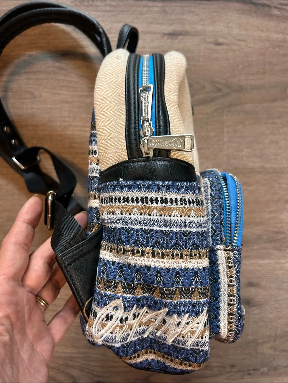 Loungefly Disney Lilo & Stitch Ohana Mini Backpack Blue Tan Tribal Print